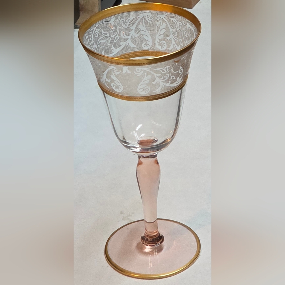 One Glastonbury-Lotus Rose Gold Trimmed Water Goblet 7 3/8" tall